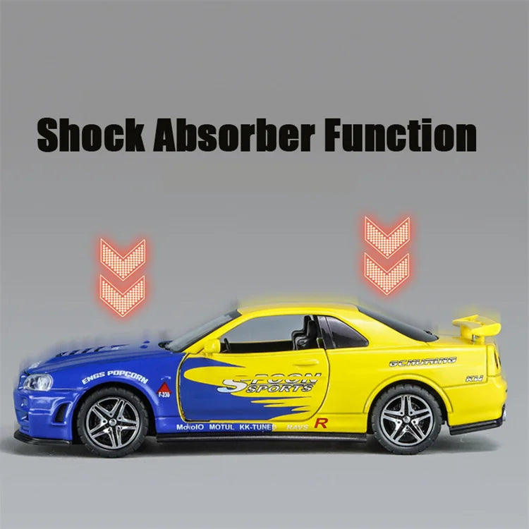 🚗 Miniatura GTR R34 Skyline 1:32 – Carro Colecionável de Liga Metálica | Modelo Fast & Furious | Brinquedo Decorativo