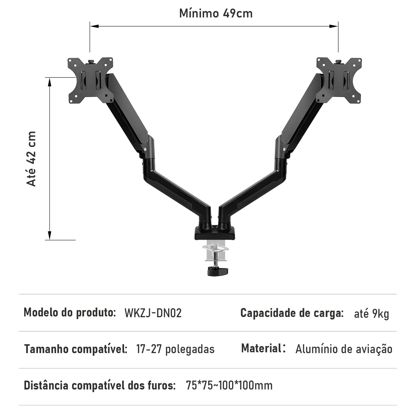 Suporte Articulado para Monitor Duplo – Suporte de Braço para Monitor de 17 a 27 Polegadas
