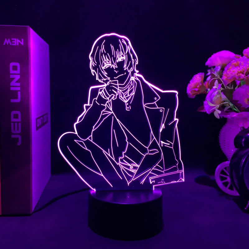 Luminária 3D LED Bungo Stray Dogs – Decoração Anime para Quarto, Presente Criativo