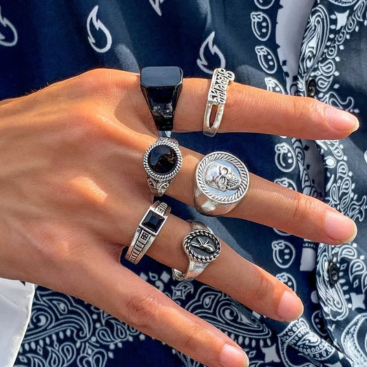 Conjunto de Anéis Góticos Vintage - 6 Peças