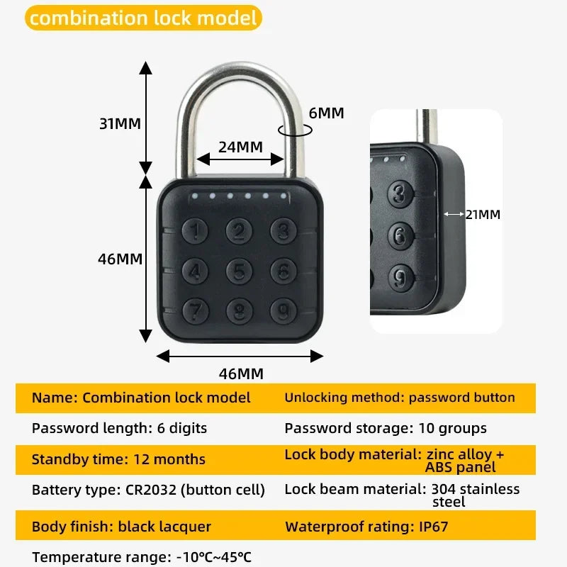 Fechadura Digital Inteligente EGFirtor Tuya – Biometria, Senha e App | Smart Lock à Prova D’Água IP67 para Portas de Madeira, Vidro, Aço ou Armários