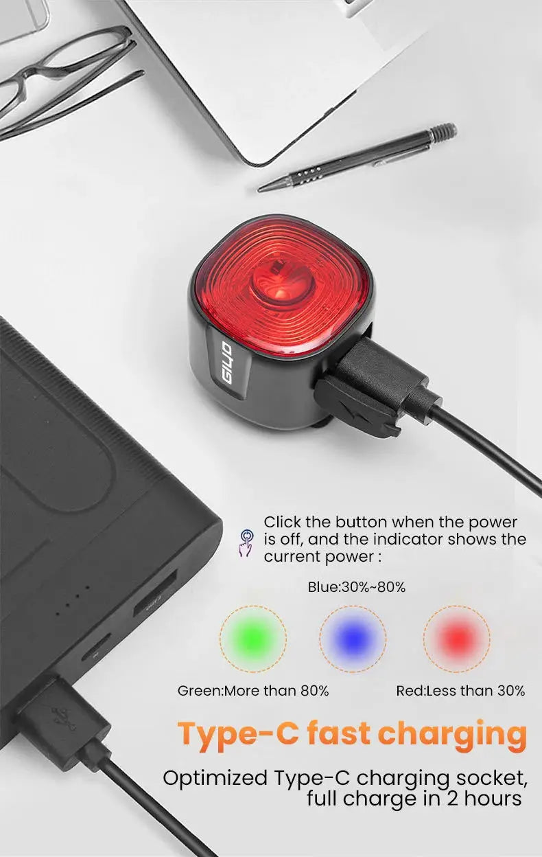 Luz Traseira Inteligente para Bicicleta GIYO – Segurança e Visibilidade com Sensor Automático