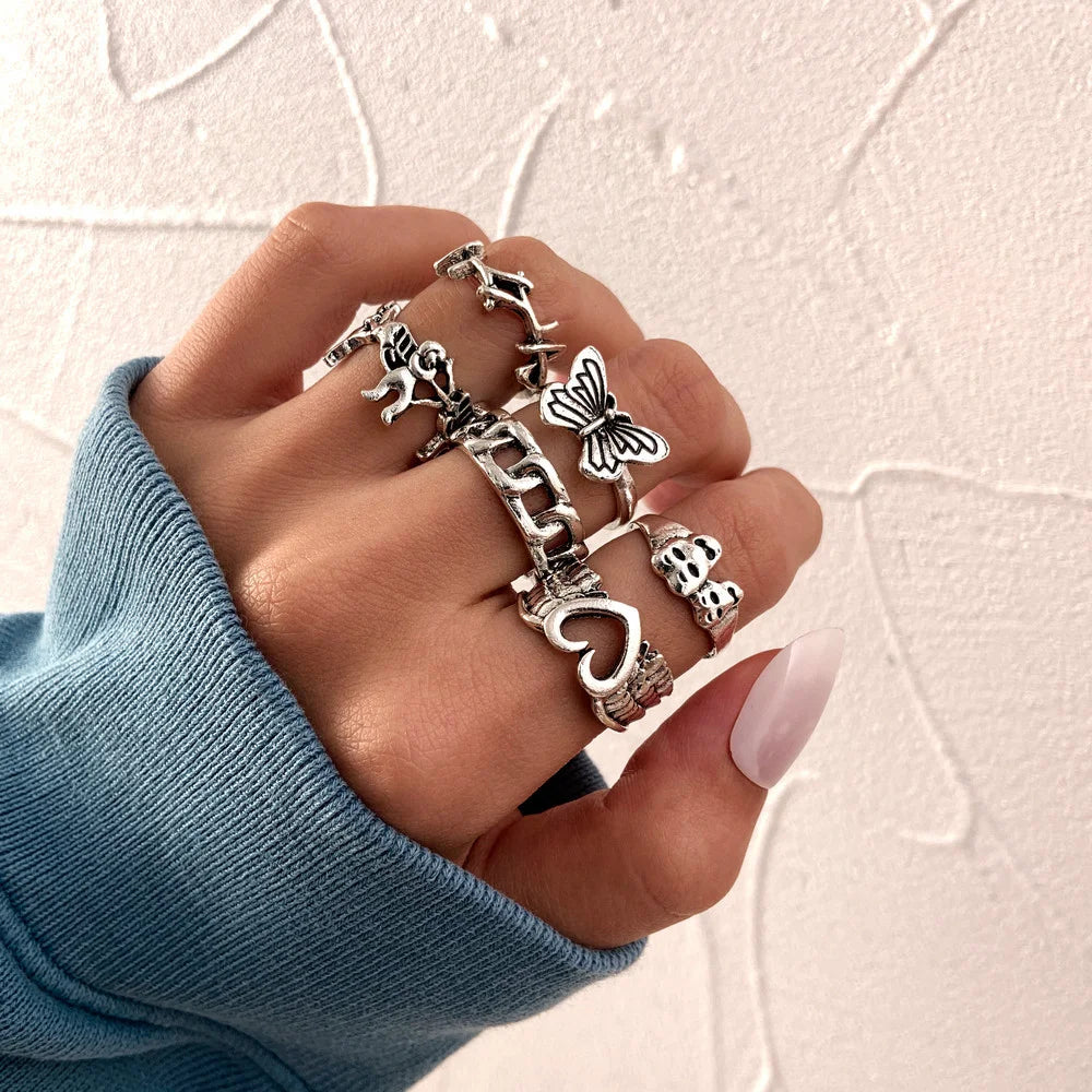 Conjunto de Anéis Góticos Punk - Estilo Vintage
