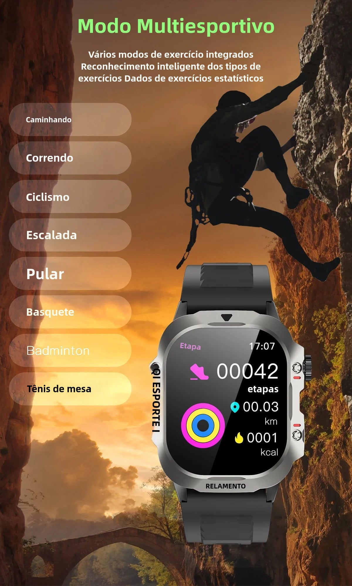 Smartwatch Esportivo 2.01" com Monitor de Saúde e Chamadas Bluetooth