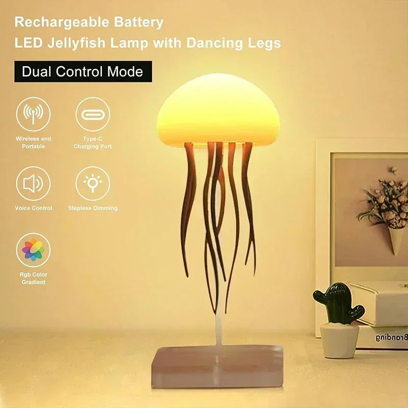 Luminária Noturna de Água-viva Dançante RGB - Controle por Voz e Carregamento Tipo-C!