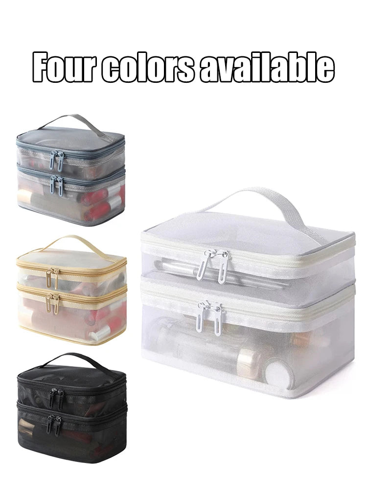 Double Layer Mesh Makeup Bag – Organização e Estilo em Cada Detalhe