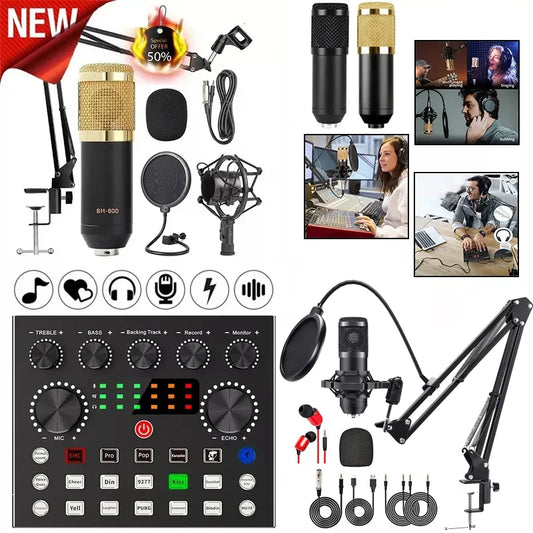 Kit Microfone BM800 Profissional – Com Placa de Som, Braço Articulado e Filtro Pop