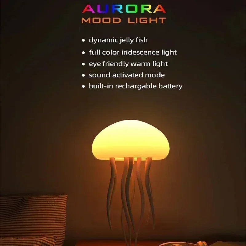 Luminária Noturna de Água-viva Dançante RGB - Controle por Voz e Carregamento Tipo-C!