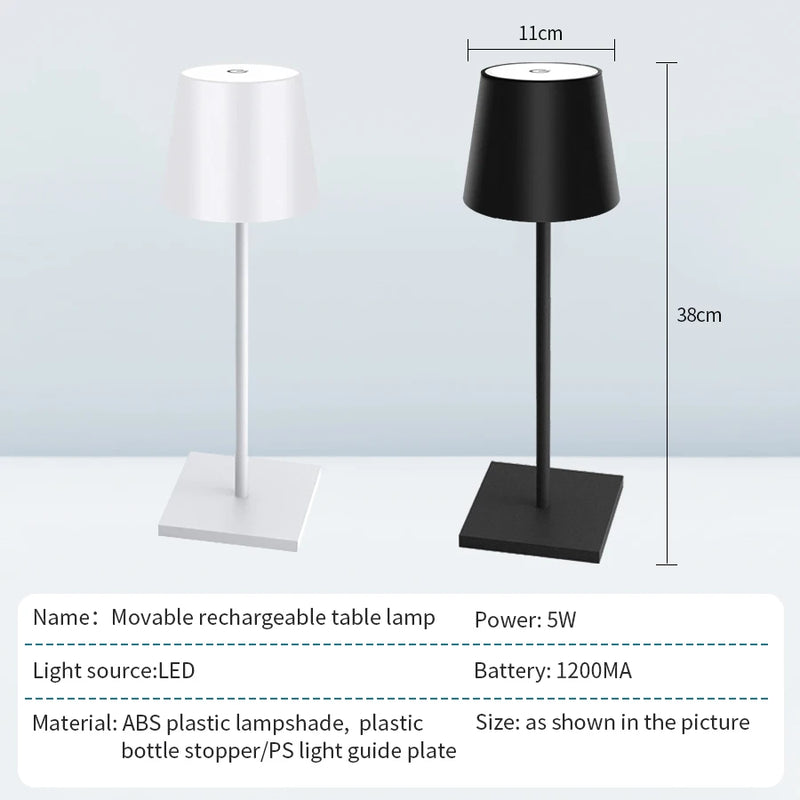 Rechargeable LED Table Lamp - Touch Switch, 3 Levels Dimmable Desk Light