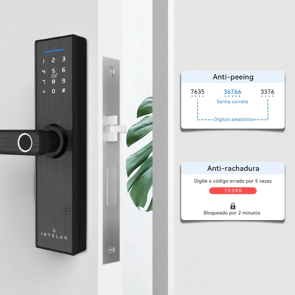 Fechadura Digital Tuya X1 Wi-Fi com Câmera, Biometria e Reconhecimento de Veia | Desbloqueio por App, Senha, Cartão e Chave | IP66 à Prova d’Água