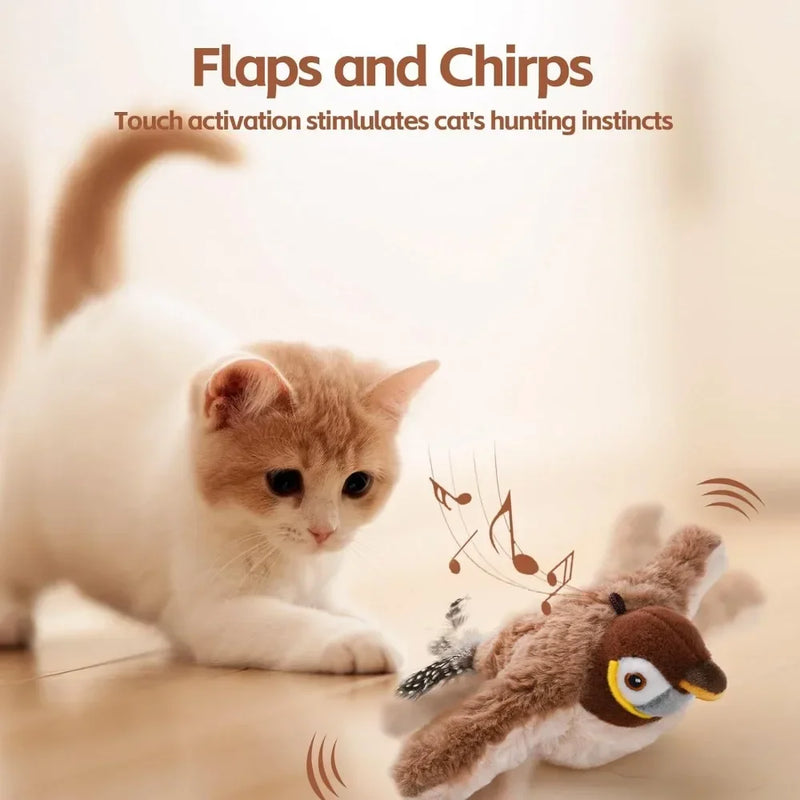 Brinquedo Interativo para Gatos - Pássaro de Pelúcia com Chirp e Catnip (Não Voa)