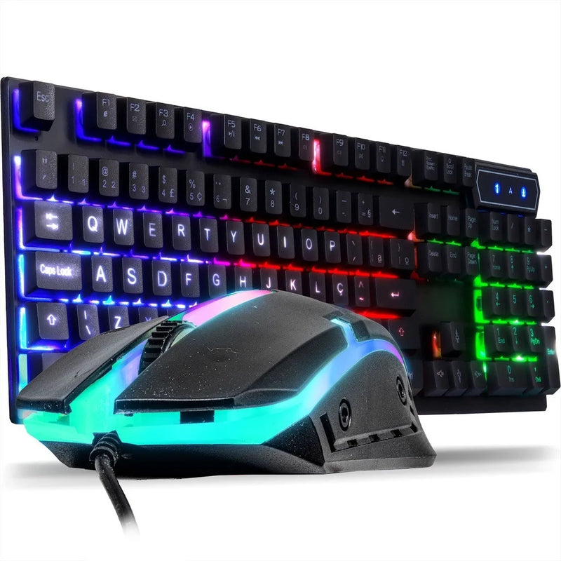 Kit Gamer: Teclado Semi-Mecânico + Mouse 3200DPI USB RGB Iluminado