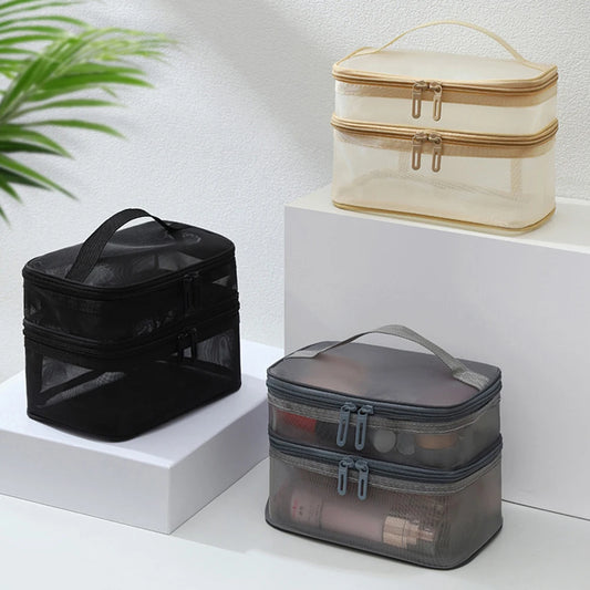 Double Layer Mesh Makeup Bag – Organização e Estilo em Cada Detalhe