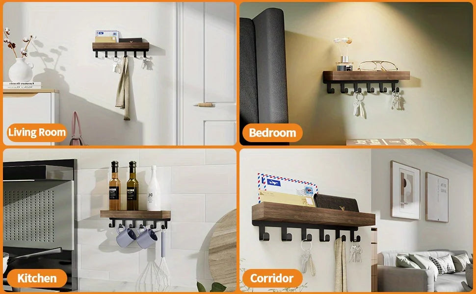 Prateleira de Parede em Madeira – Suporte Flutuante Decorativo para Plantas, Cosméticos e Chaves | Organização e Estilo para o Lar
