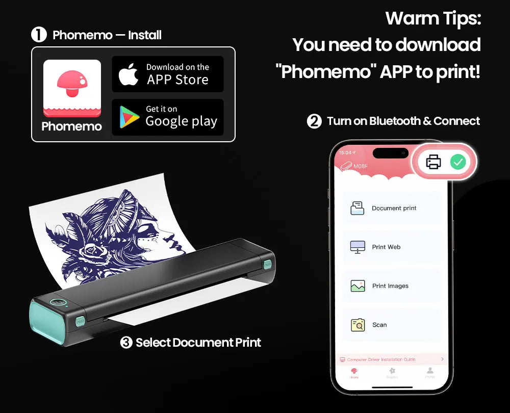 Impressora de Transferência Térmica para Tatuagem Phomemo M08F