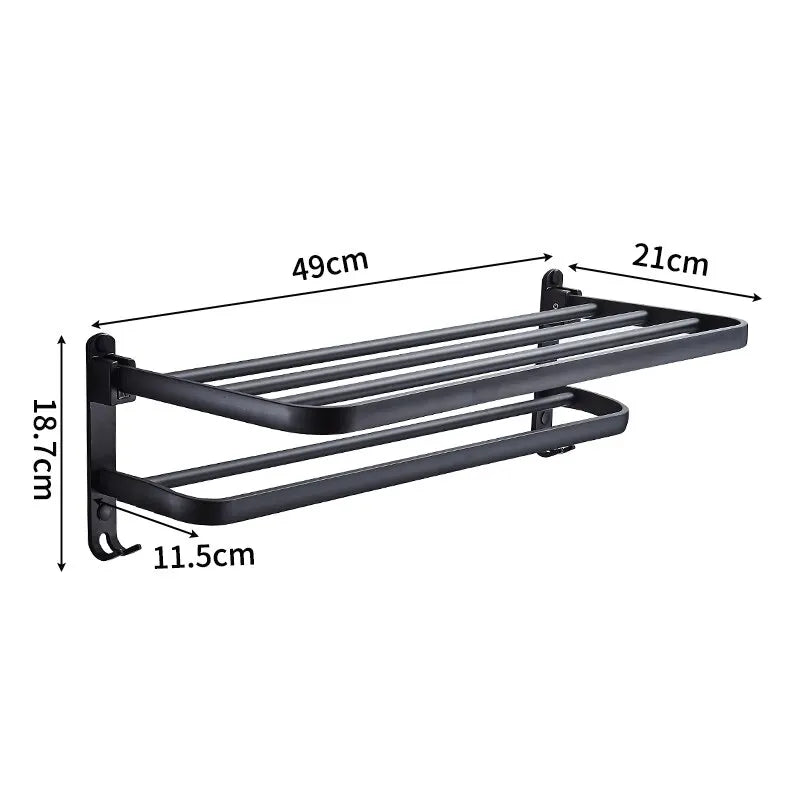 Suporte de Toalha Dobrável Preto Fosco - Elegância e Funcionalidade!