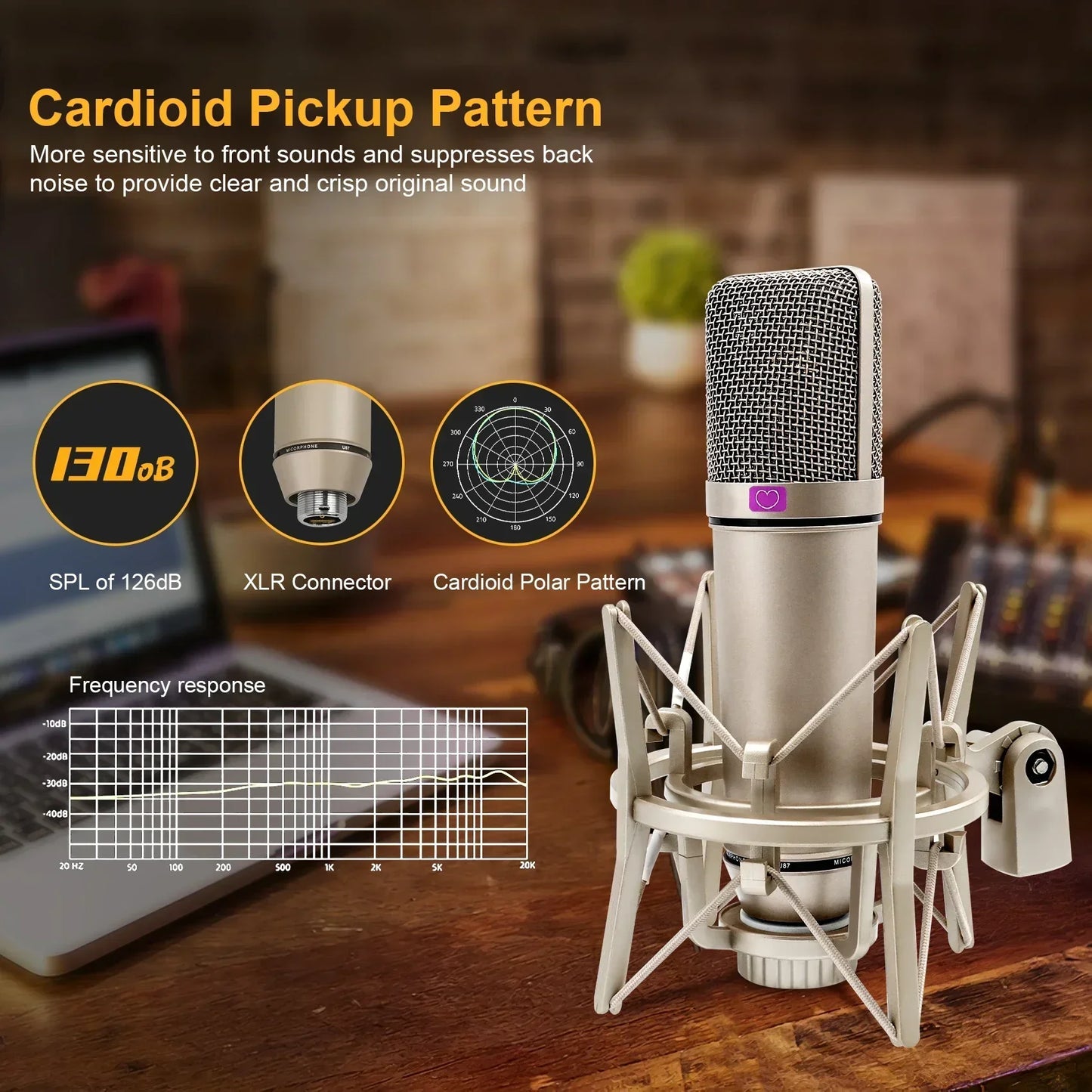 Condenser Microphone – Microfone Profissional para Gravação, Podcasting, Voz e Transmissão Ao Vivo