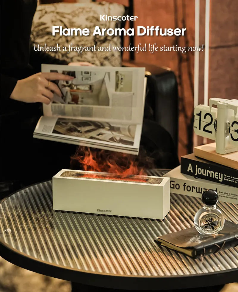 Difusor de Aroma KINSCOTER Flame - Umidificador de Ar Ultrassônico com Luz LED e Óleos Essenciais