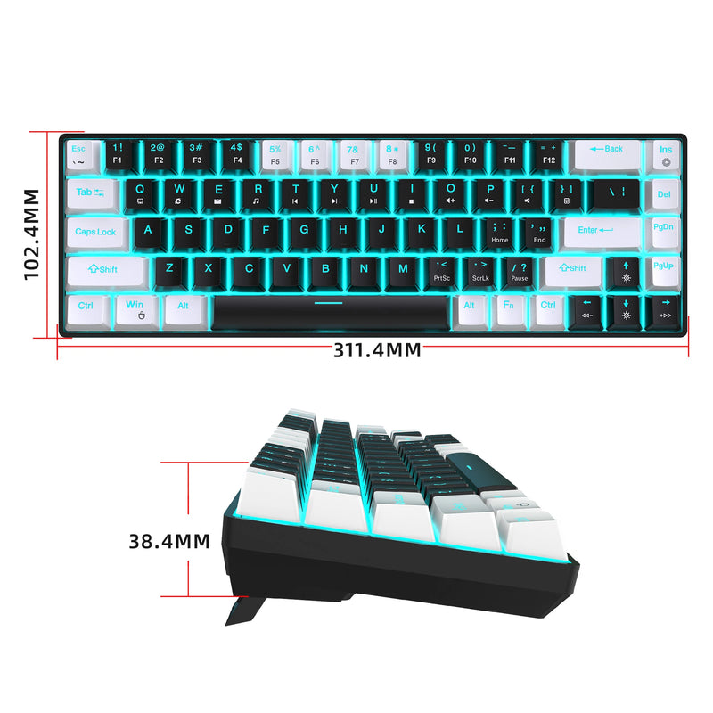 Teclado Mecânico 68 Teclas RGB – Switch Azul, Hot Swappable, Ergonômico para Jogos e Escritório