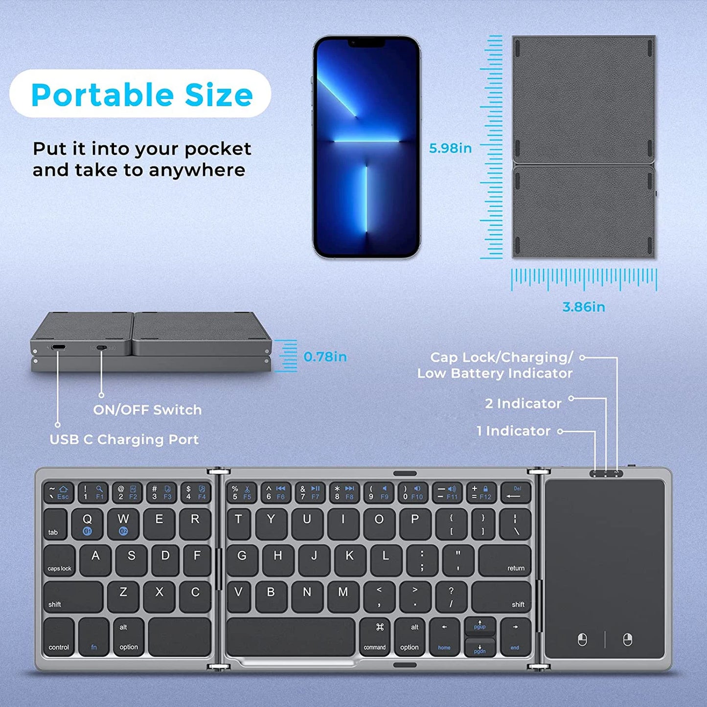 Teclado Dobrável Sem Fio Seenda – Compacto e Portátil!