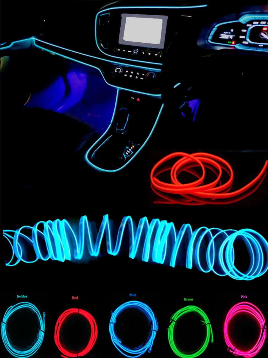 Fita de LED Neon Flex 5m com Conexão USB – Iluminação Interna Decorativa para Carros | 5V Flexível e DIY