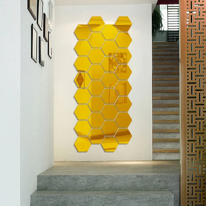 Adesivo de Espelho 3D Hexagonal para Parede - Decoração Moderna e Personalizada